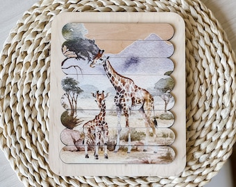 Safari World Jigsaw Puzzle para niños y niños pequeños - Juguete de madera Montessori