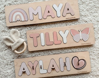 Personalized Baby Name Puzzle with Pegs, First Christmas Gift, Wooden Montessori Toys for Toddler