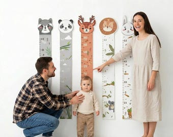 Personalized Baby Growth Ruler Chart Animals style - Nursery Wall Decor 2nd Birthday Gift for Boy or Girl Kids Gift