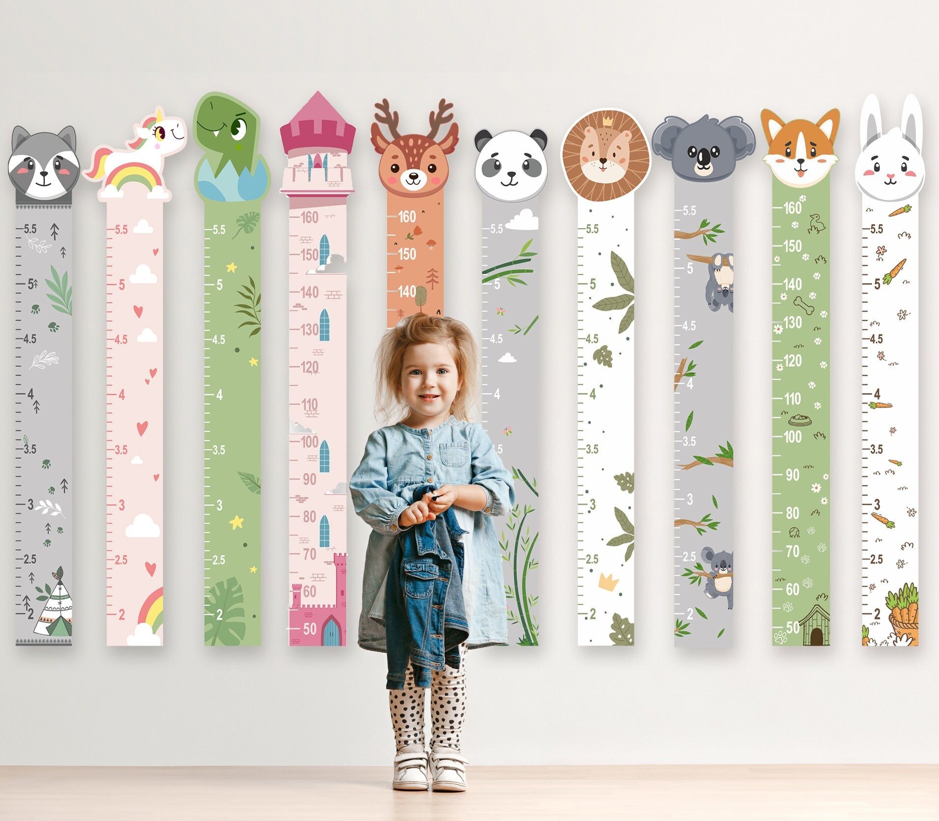 Personalized Baby Growth Ruler Chart Animals style - Nursery Wall Decor 2nd Birthday Gift for Boy or Girl Kids Gift