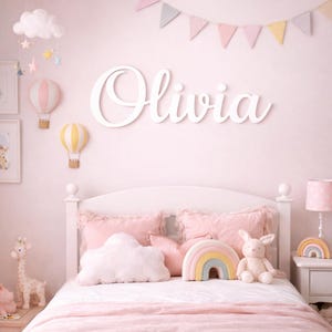 Custom Name Sign 8" to 35" inch Wooden Personalized Laser Cut Names Plaque for Nursery Baby Girl Wall Decor image 9