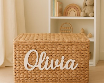 Custom wooden kids name sign for toy box nursery decor or door plaque available in various sizes and colors
