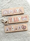 Personalized Baby Name Puzzle with Pegs, First Christmas Gift, Wooden Montessori Toys for Toddler product logo