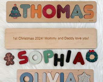 Baby 1st Christmas Gift, Name Puzzle, Handmade Wooden Toys, Personalized Gift for Toddler