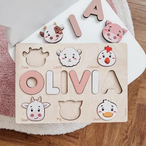 Personalized Name Puzzle for Kids, Custom Baby Gifts, Wooden Puzzles for Toddlers, Early Learning Toys for Baby Boy & Girl 1 Year Old