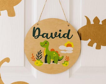 Personalized Name Dinosaur Nursery Sign, Jurassic Baby Room Decor, Custom wooden Dino Name Plaque with Animal Wall Art for Kids