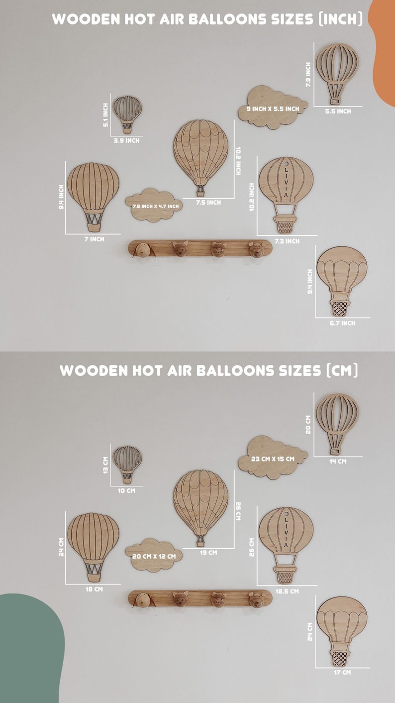 Boho Nursery Decor - Wooden Hot Air Balloons Set - Etsy