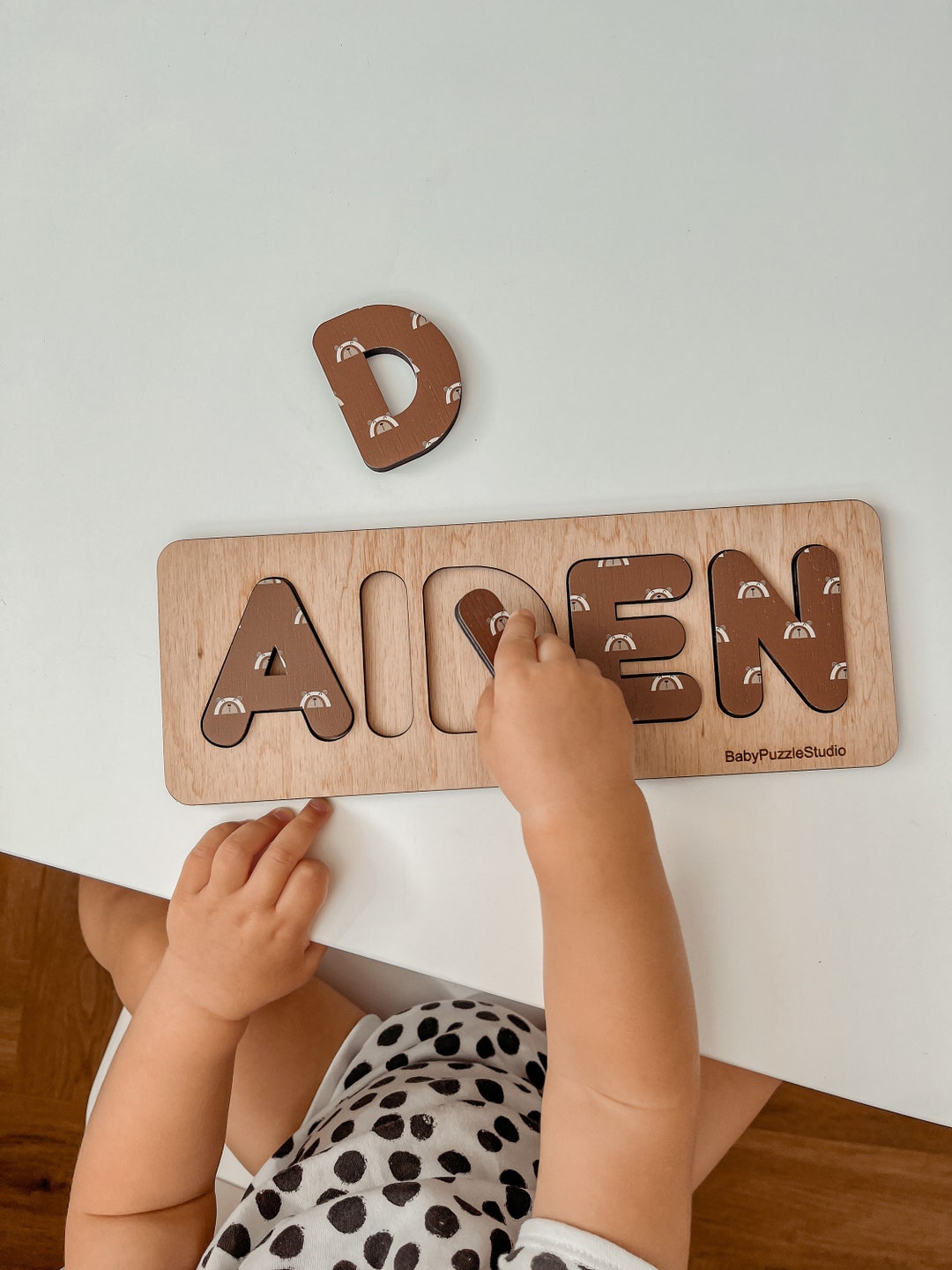 Name Frame Toy Name Puzzle Boy, Wooden Toy, Kids Name Sign With Bear Pattern ...