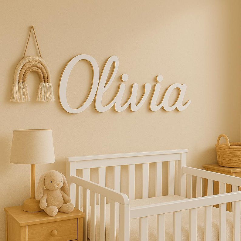 Custom Name Sign 8" to 35" inch Wooden Personalized Laser Cut Names Plaque for Nursery Baby Girl Wall Decor image 1