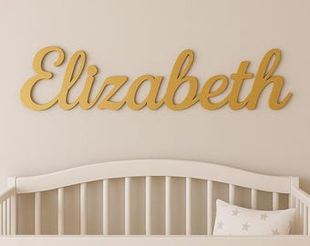 Wooden Golden Name Sign for Nursery Decor 8" to 35" inch, Custom Wood Wall Plaque, Baby Shower Decoration