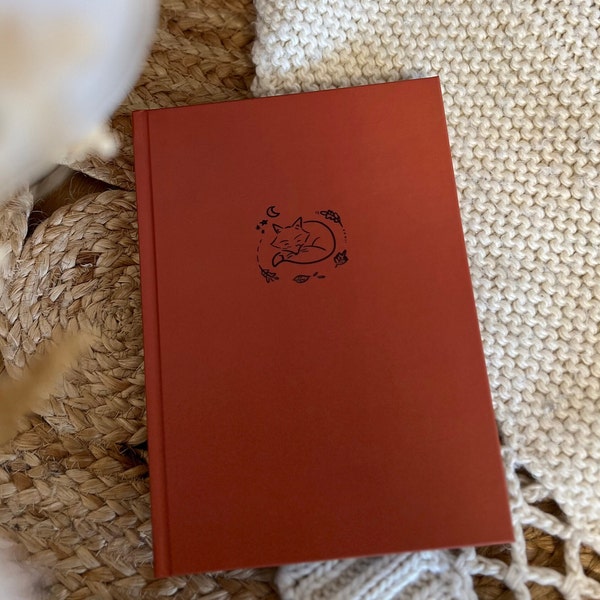 Notizbuch DIN A5 Blanko mit Hardcover für Journaling, Songwriting oder Organisation | Skizzenbuch rostbraun in Lederoptik mit süßem Fuchs