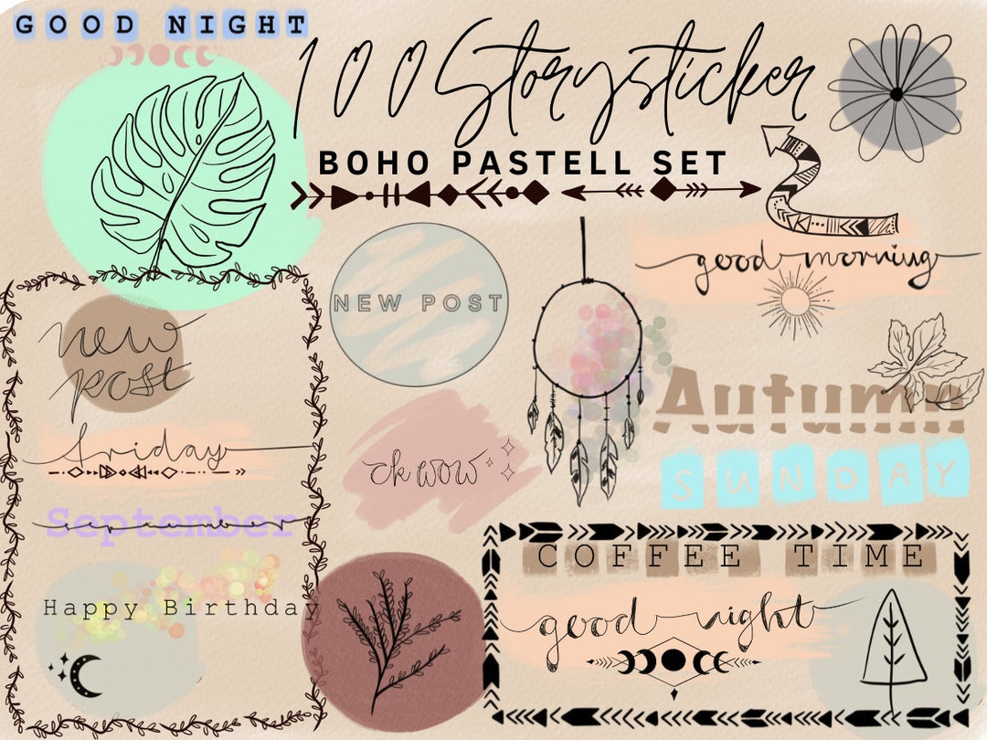 100 Instagram Story Stickers | Boho Pastel Set | Boho Vibes - Etsy