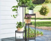3 4 Tier Metal Plant Stand Indoor Black Tall Flower Pot Holder Display Rack Foldable for Patio Garden Living Room Corner Balcony