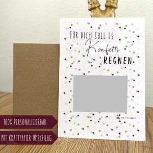 Geburtstagskarte personalisiert "Für dich soll es Konfetti regnen" | Rubbelkarte | Geschenk für Freundin, Partner | Rubbelkarte, Grußkarte