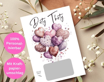 Geburtstagskarte 30 Frau | 30. Geburtstag Frau | 30. Geburtstag Karte | Geburtstagskarte personalisiert | Rubbelkarte Gutschein | Geschenk