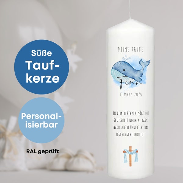 Taufkerze Jungen mit Wal | Taufkerze Mädchen | Taufkerze personalisiert | Taufe Geschenk | Taufkerze blau