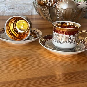 Vintage Apiag Tamara Coffee Cup and Saucer Set: Gold Trim Porcelain, Czechoslovakia