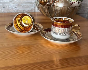 ヴィンテージ - ソーサー付き磁器製ティー＆コーヒーカップ - チェコ