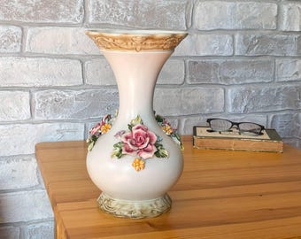 フラワーベース カポディモンテ　ヴィンテージ ヴィンテージ カポディモンテ フローラルベース：イタリア製陶器、高さ