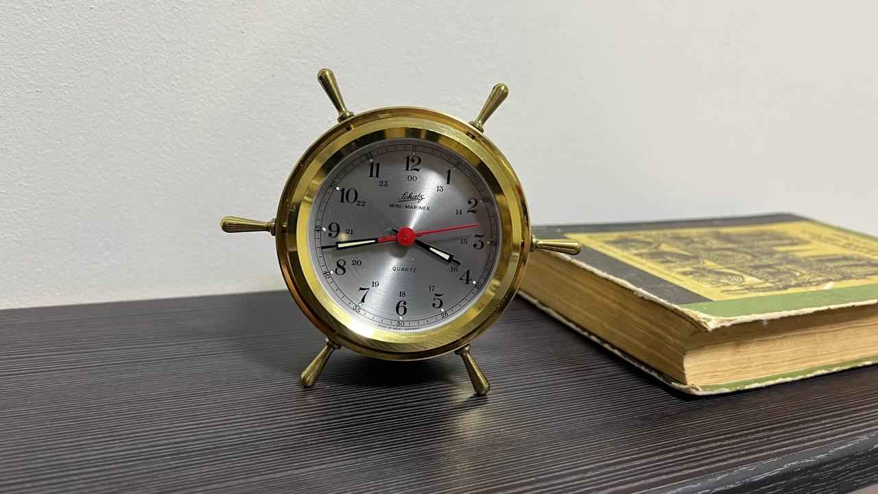 Vintage Schatz Mini-mariner Clock | Brass Nautical Ship Wheel