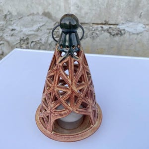 Vintage Ceramic Lattice Lantern – Replaceable Candle Holder, Decorative Mid-Century Statement Piece