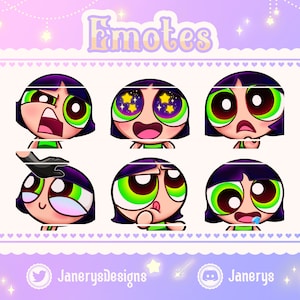 6 + 1 Animated Cute Powerpuff Girls Emotes for Twitch/Youtube - Buttercup - for Streaming - Super Nanas Cartoon Network