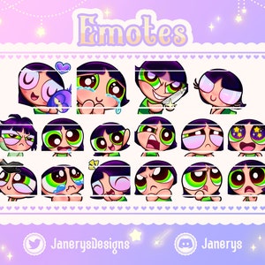 16 + 3 Animated Cute Powerpuff Girls Emotes for Twitch/Youtube - Buttercup - for Streaming - Super Nanas Cartoon Network
