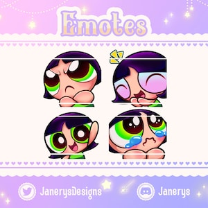 4 + 1 Animated Cute Powerpuff Girls Emotes for Twitch/Youtube - Buttercup - for Streaming - Super Nanas Cartoon Network