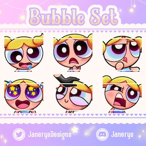 6 + 1 Animated Cute Powerpuff Girls Emotes for Twitch/Youtube - Bubble - for Streaming - Super Nanas Cartoon Network