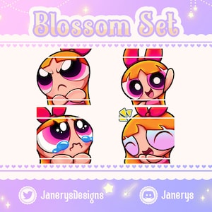 4 + 1 Animated Cute Powerpuff Girls Emotes for Twitch/Youtube - Blossom - for Streaming - Super Nanas Cartoon Network