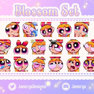 17 + 3 Animated Cute Powerpuff Girls Emotes for Twitch/Youtube - Blossom - for Streaming - Super Nanas Cartoon Network
