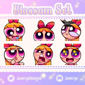 6 + 1 Animated Cute Powerpuff Girls Emotes for Twitch/Youtube - Blossom - for Streaming - Super Nanas Cartoon Network