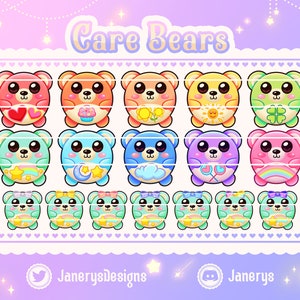 10 Cute Care Bears + Flairs Badges for Twitch/Youtube - Streaming - Sub Bits Badges - Care Bears Rainbow Arc en Ciel
