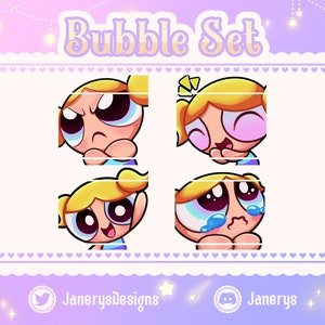 4 + 1 Animated Cute Powerpuff Girls Emotes for Twitch/Youtube - Bubble - for Streaming - Super Nanas Cartoon Network
