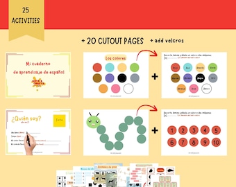SPANISH busy Toddler Preschooler Book PRINTABLE, Quiet book, Digital, Homeschool, learning binder, 25 Activities, Kids activity book.