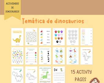 Puede incluir: Un conjunto de 15 páginas de actividades imprimibles con temática de dinosaurios para niños. Las páginas incluyen un laberinto, un colorear por números, un unir los puntos, un encontrar las diferencias, y más.