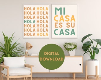 Mi Casa Es Su Casa, Set of 2, DIGITAL DOWNLOAD, Hola, Wall Art in Spanish, Living Room Decor, Colourful Spanish Decor, Instant Download