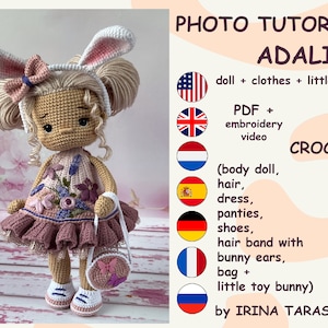 SET CROCHET PATTERNS -  Amigurumi basic doll Laurie and Adaline outfit clothes and bunny toy crochet doll with clothes. by Irina Tarasova