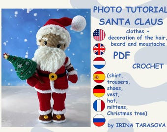 amigurumi pattern Santa Claus Christmas clothes outfit set pattern. CLOTHES, decoration of the hair, beard and moustache, doll not included