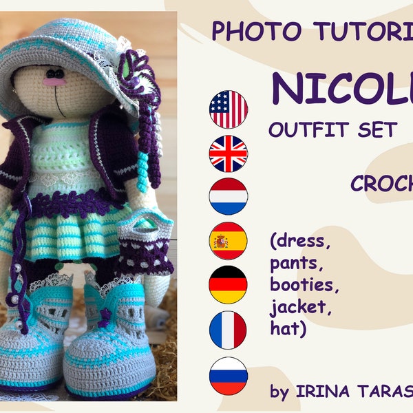 NICOLE Häkelset nur Kleidung Outfit Muster von Irina Tarasova. Frühling Weihnachten PDF Häkelhase Amigurumi