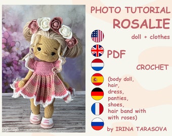 SET CROCHET PATTERNS -  Amigurumi basic doll Lourie and Rosalie outfit clothes doll with clothes. by Irina Tarasova