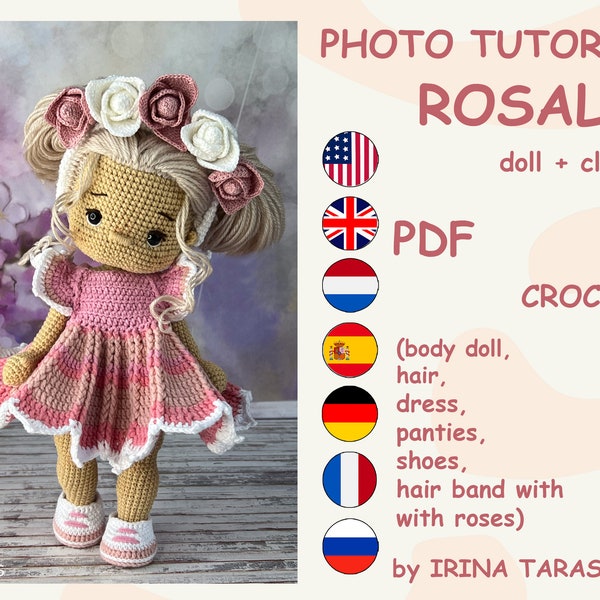 SET CROCHET PATTERNS -  Amigurumi basic doll Lourie and Rosalie outfit clothes doll with clothes. by Irina Tarasova