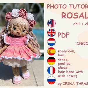 SET CROCHET PATTERNS -  Amigurumi basic doll Kylie and Rosalie outfit clothes doll with clothes. by Irina Tarasova
