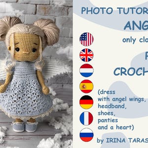 SET CROCHET PATTERNS -  Amigurumi basic doll Lourie and Angel outfit clothes doll with clothes. by Irina Tarasova