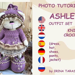 Pattern knit and crochet Ashley Set. outfit by Irina Tarasova. pdf crochet bunny winter girl amigurumi