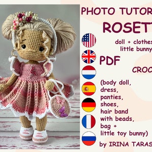SET CROCHET PATTERNS -  Amigurumi basic doll Lourie and Rosetta outfit clothes doll with clothes. by Irina Tarasova