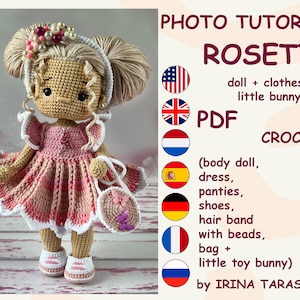 SET CROCHET PATTERNS -  Amigurumi basic doll Lourie and Rosetta outfit clothes doll with clothes. by Irina Tarasova