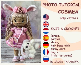 amigurumi doll pattern Kosmea clothes outfit set knit and crochet pattern. CLOTHES ONLY, doll not included pdf by irina tarasova