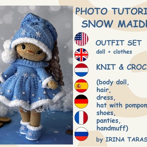 SET CROCHET PATTERNS -  Amigurumi basic doll Kylie and Snow maiden Christmas outfit clothes  doll with clothes. pdf by Irina Tarasova