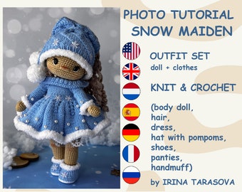 SET CROCHET PATTERNS -  Amigurumi basic doll Kylie and Snow maiden Christmas outfit clothes  doll with clothes. pdf by Irina Tarasova